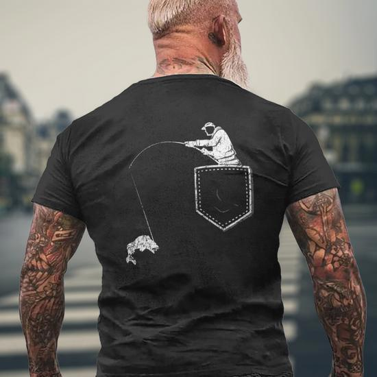 Fisherman Fishing Pocket For Father & Grandpa Mens Back Print T-shirt