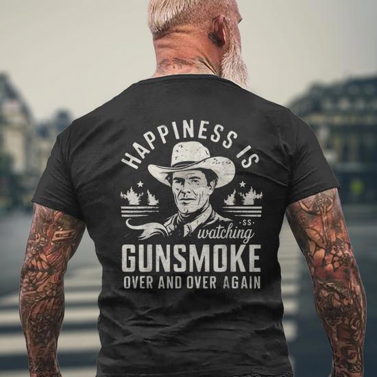 thumbnail interactive-video image 1 of Happiness Is Watching Gunsmoke Over And Over Again - Vintage Style Cowboy T-Shirt 1 of 6