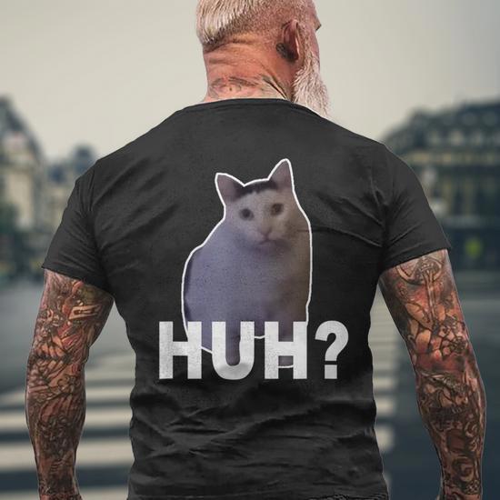 Huh Cat Meme Men's T-shirt Back Print