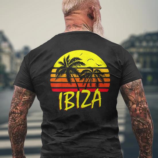 Ibiza Retro Tropical Sunset Men's T-shirt Back Print - Thegiftio