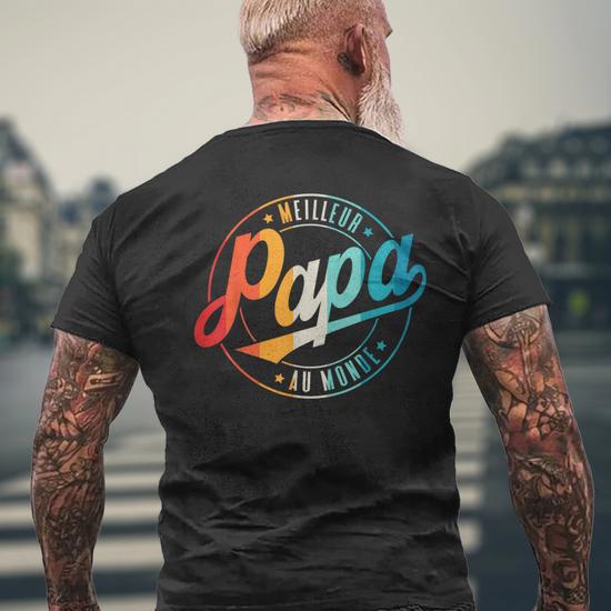 Meilleur Papa Du Monde T-Shirt Cadeau Fête Des Pères - Design Rétro Vintage