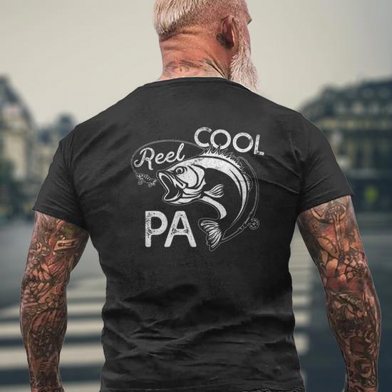 Mens Vintage Fishing Reel Cool Pa Father's Day Mens Back Print T-shirt