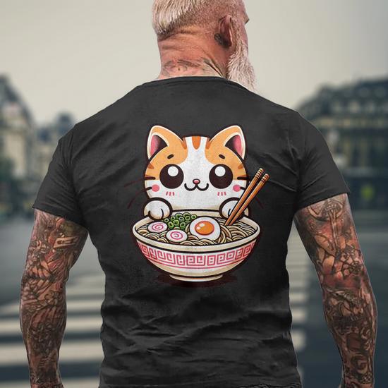 Ramen Cat Kawaii Anime Cat Ramen Lover Sweet Men's T-shirt Back