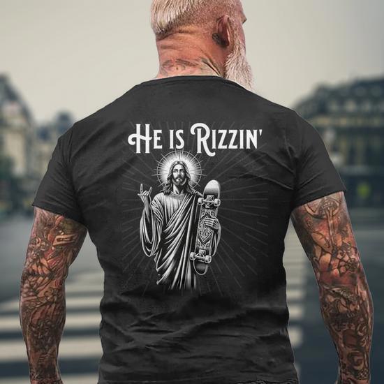 THE BONEZ JESUSタンクトップ XL rize Rizzen Rocker He Is Rizzin Jesus Riding Skateboard Men's T-shirt