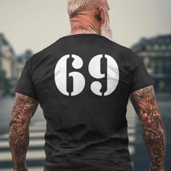 Sixty Nine Number 69 Numbered Men's T-shirt Back Print - Monsterry