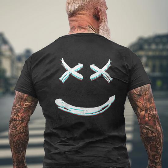 Smile Face X Eyes Mens Back Print T-shirt - Thegiftio UK
