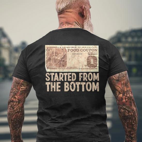 Started At Bottom Coupon Food Stamp 80S 90S Men s T shirt Back