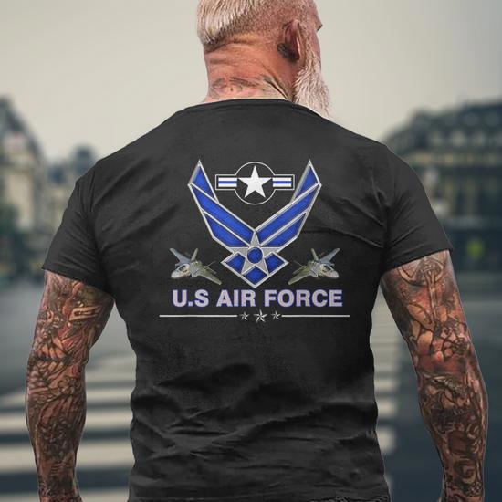 Us Air Force Logo Proud Air Force Veteran Military Men's T-shirt Back Print  - Monsterry