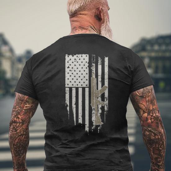 Usa Flag Guns Weapons Rifles 2A Amendment Fathers Day Men s T shirt Back Print Monsterry