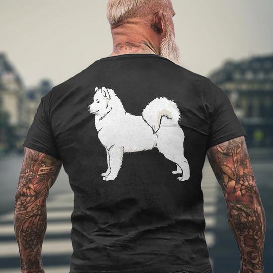 Vintage Graphic Samoyed Dog Art Mens Back Print T-shirt | Seseable UK