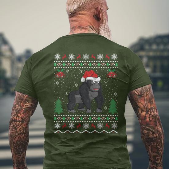 Gorillas Lover Xmas Ugly Gorilla Christmas Men s T shirt Back Print Monsterry