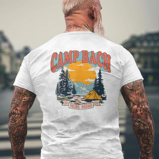 Camp Bach Bride Squad 2024 Retro Camping Bachelorette Party Men's T-shirt  Back Print | Seseable CA