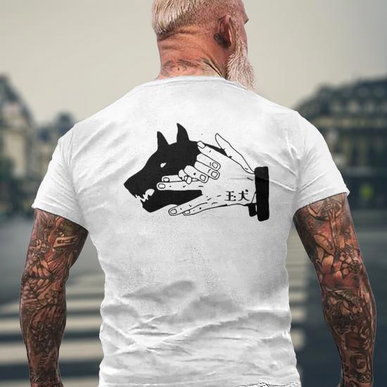 Megumi Dog Hand Shadow Devine Men's T-shirt Back Print - Thegiftio