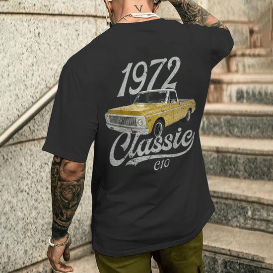 1972 Chevy C20 Custom 20 Vintage Pickup Truck T-Shirt - Black Short Sleeve Tee For Car Lovers - View #8