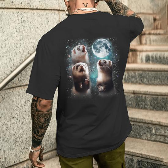 3 Ferret Moon Howling Ferret Head For Men Women Kid Men's T-shirt