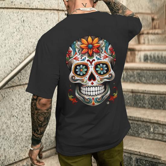 Urban Backwoods T-Shirt Uomo – Teschio Messicano, Nero, Taglia M – Cotone Premium - 2