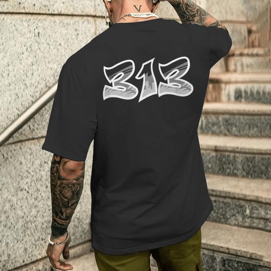 Detroit Graffiti 313 Area Code Men's T-shirt Back Print - Monsterry