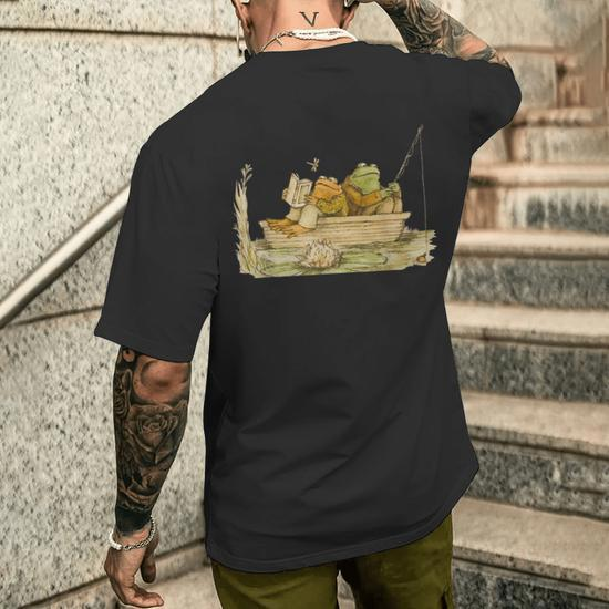 Frog & Toad Fishing Vintage Classic Book Frog Reading Book Men's T-shirt  Back Print