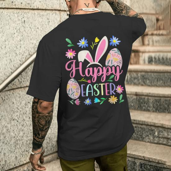 Happy Easter Bunny Spring Easter Egg Easter For Women Men's T-shirt Back  Print