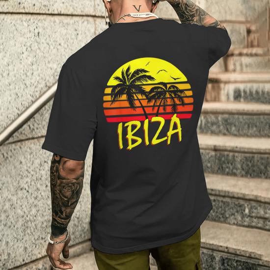 Ibiza Retro Tropical Sunset Men's T-shirt Back Print - Thegiftio
