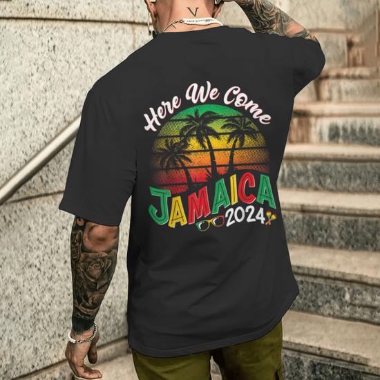 Here We Come Jamaica 2024 Girls Trip Family Summer Vacation Men s T shirt Back Print Monsterry CA