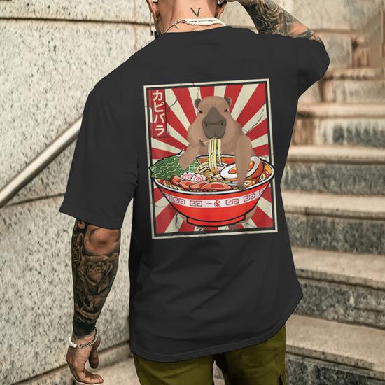 T-Shirt Kawaii Capybara Mangeant Des Ramen Japonais - Design Amusant Et Confortable