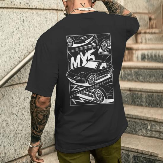T-shirt Miata Angry Eye JDM - Style Racing Lowered - T-shirt Noir Manches Courtes Imprimé Floral Lettrage - 2