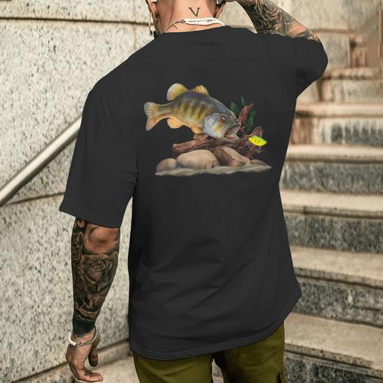 Largemouth Bass And Fishing Lure Fisherman Men's T-shirt Back