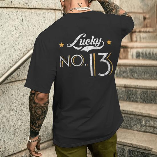 Lucky Number 13 Distressed Great Vintage Men's T-shirt Back Print