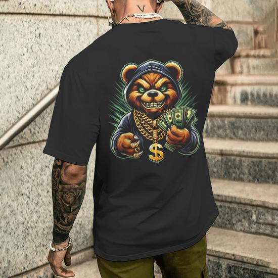 Money Calling Hip Hop Bear Teddy Gangster Rap Swag Dope Men s T shirt Back Print Mazezy