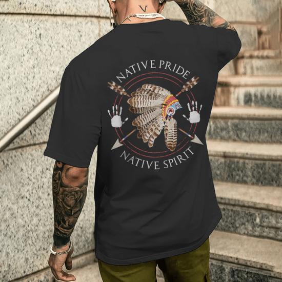 Monsterry Native American Chief Cherokee for USA Indian Pride Men s T Shirt Back Print