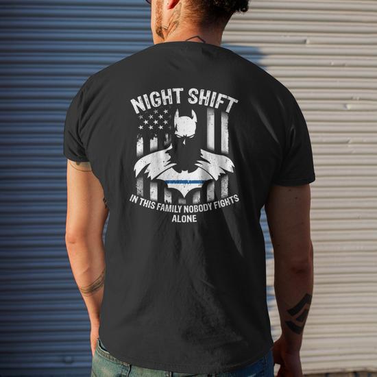 Night Shift Police Mens Back Print T-shirt - Seseable