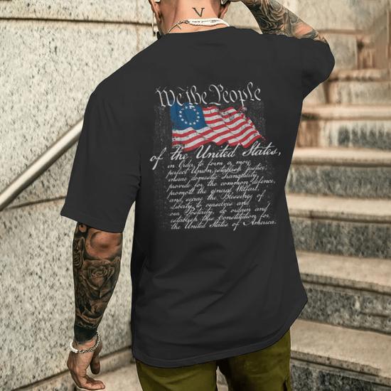 We The People US Constitution With Betsy Ross Flag Men s T shirt Back Print Monsterry