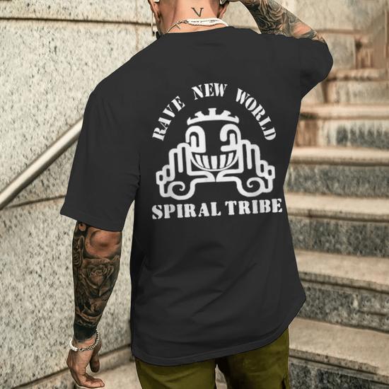Spiral Tribe Rave T-Shirt – Techno, Jungle, Breakbeat Hardcore – Black, Hand Printed In UK