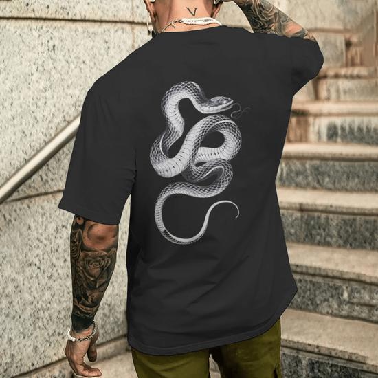 【美品】CALEE snake over silhouette shirt 蛇柄 Snake Serpent Cobra Coil Blackwork Men's T-shirt Back Print
