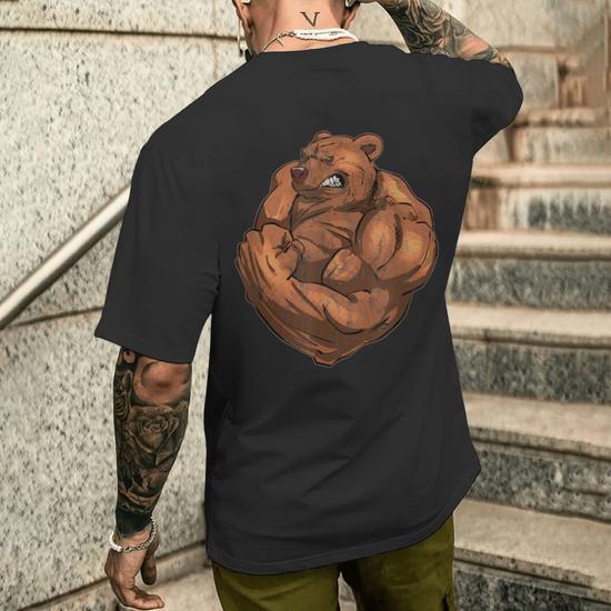 Strong Bear With Muscles Gym Men's T-shirt Back Print - Monsterry