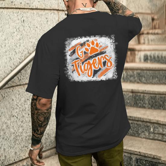 Tigers Swash School Spirit Orange Black Football Sports Fan Men s T shirt Back Print Monsterry CA