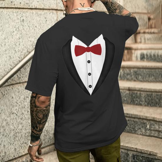 Tuxedo With Red Bow Tie Printed Suit Men's T-shirt Back Print - Monsterry Tuxedo With Red Bow Tie Printed Suit Men's T-shirt Back Print - Monsterry