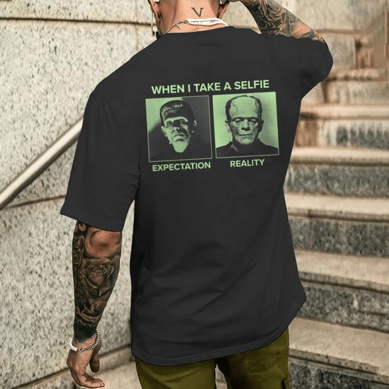 Universal Monsters Frankenstein Expectation Vs Reality Meme Men's T Shirt Back Print
