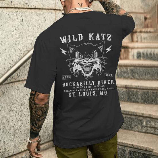 Wild Katz Rockabilly Diner 1950S Rock N Roll Vintage Men's T-shirt Back  Print - Monsterry UK