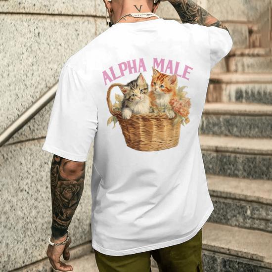 Alpha Cat Male Ironic Kitten Weird Y2k Humor Kittens Men s T shirt Back Print Monsterry