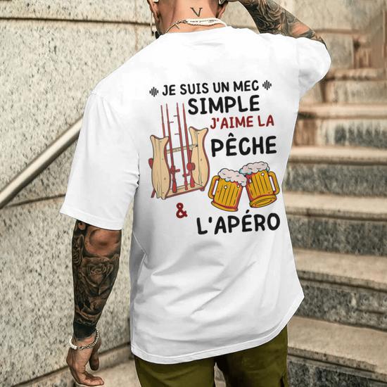 T-shirt Pêcheur – Motif Canne à Pêche Et Poisson, Coton Léger Coupe Classique – Cadeau Pour Homme, Femme Ou Enfant Passionné De Pêche