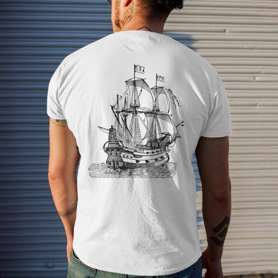 Cool Graphic Old Pirate Ship Men's T-shirt Back Print - Monsterry DE