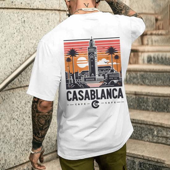 Casablanca Tシャツ Vintage Casablanca Skyline Cafe Men's T-shirt Back Print - Seseable