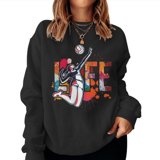 Volleyball Player Colorful Girls Sports Graphic Women Sweatshirt Monsterry