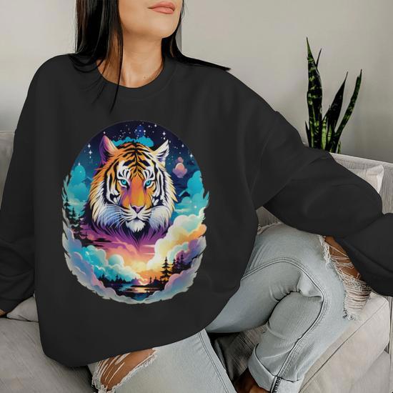 Beau Tigre Forets Elements Floraux Faune Animaux Women Sweatshirt Cadeauxyz