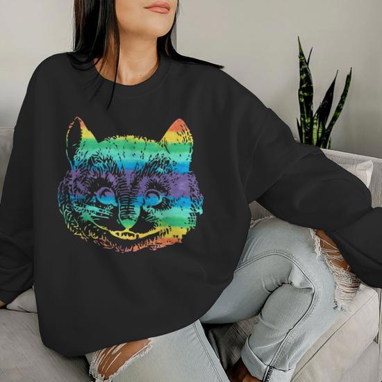 Vintage Rainbow Hippie Cute Cheshire Cat Head Kitty T Women Sweatshirt Monsterry