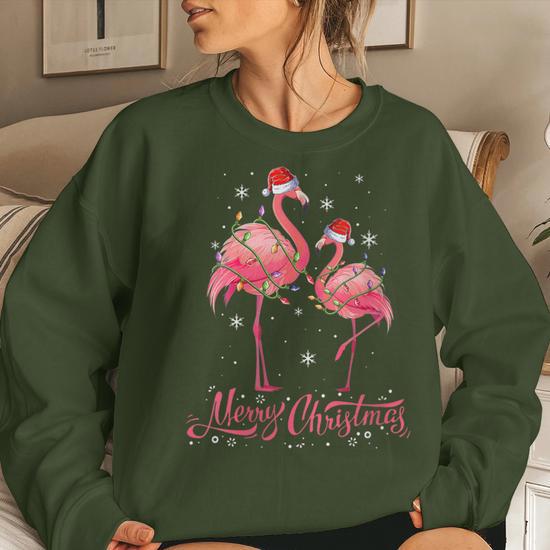 Flamingo Santa Light Christmas Sweater Flamingo Christmas Women Sweatshirt Monsterry