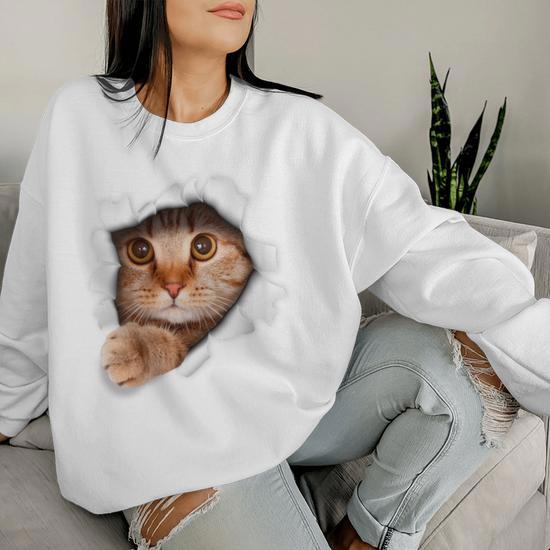 Gatito Dulce Apareciendo Amante De Los Gatos Gato Divertido Cuello Sudadera Mujer Regaloses