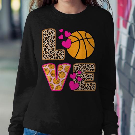 Cute Love Basketball Leopard Print Girls Basketball Women Sweatshirt Monsterry CA